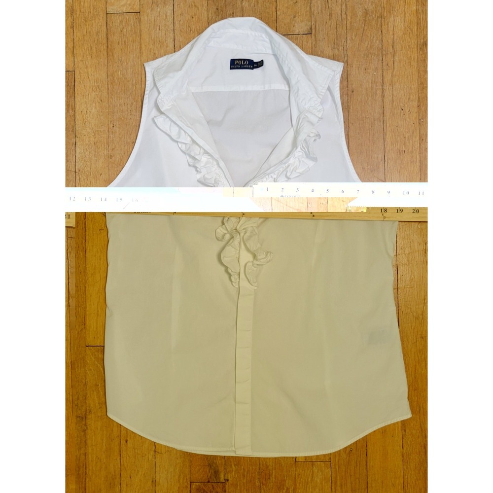 Polo Ralph Lauren Women 14 White Ruffle Front Sleeveless Cotton Button Down Shir - Picture 5 of 8